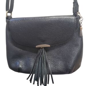 Purse Genuine Leather Shoulder Cross Body Bag Made In Italy Soft Pebbled Tassel